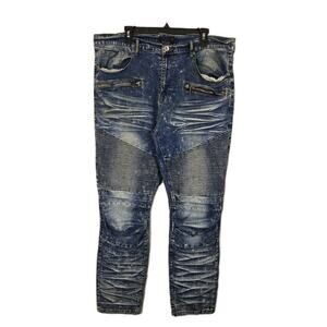Blue Stitch Slim Straight Men's Blue Jeans Distressed 38W 32L Punk Grunge Skater